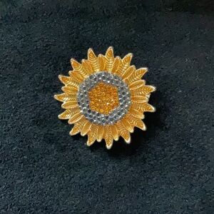 Sparkling Sunflower Brooch with Gold and Silver Accents